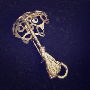 Vintage Sterling Lady w/Umbrella brooch